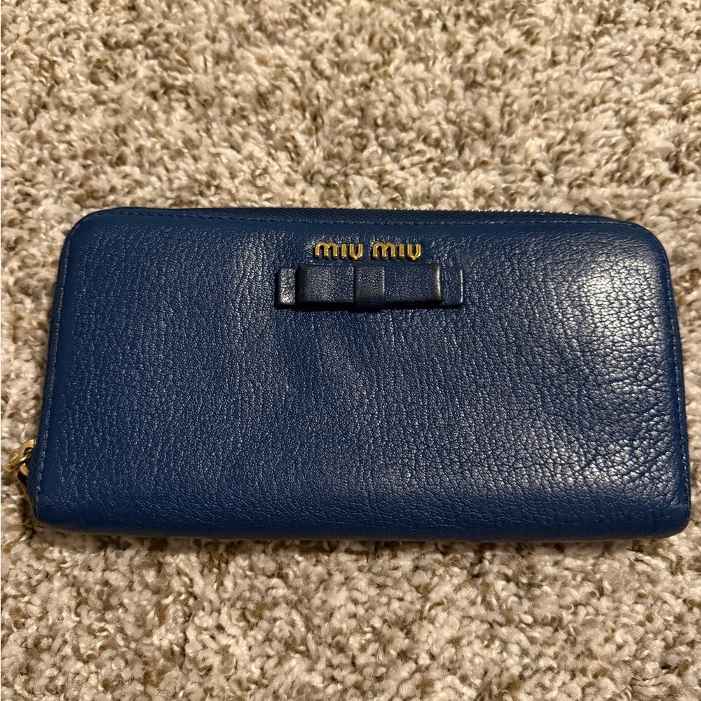 Miu Miu Navy Leather Wallet with Bow